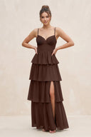 Cami Strap Tiered A - Line Chiffon Bridesmaid Dress in Espresso - SHE IS ME Bridesmaid Dresses