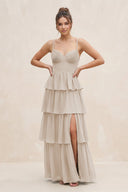 Cami Strap Tiered A - Line Chiffon Bridesmaid Dress in Frost - SHE IS ME Bridesmaid Dresses