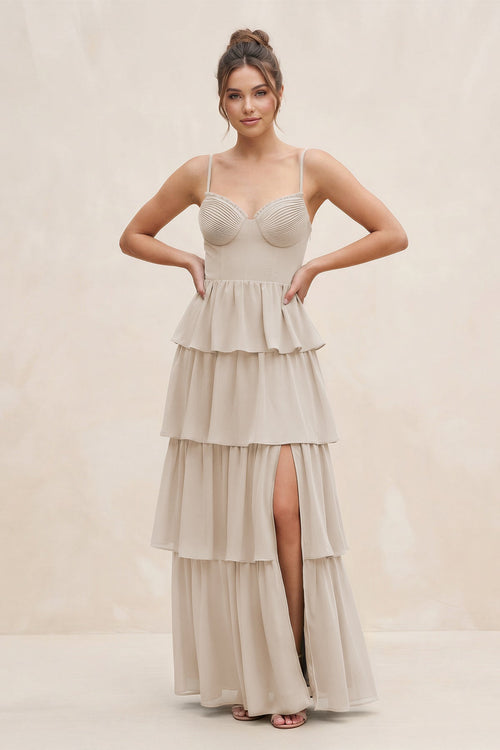 Cami Strap Tiered A - Line Chiffon Bridesmaid Dress in Frost - SHE IS ME Bridesmaid Dresses