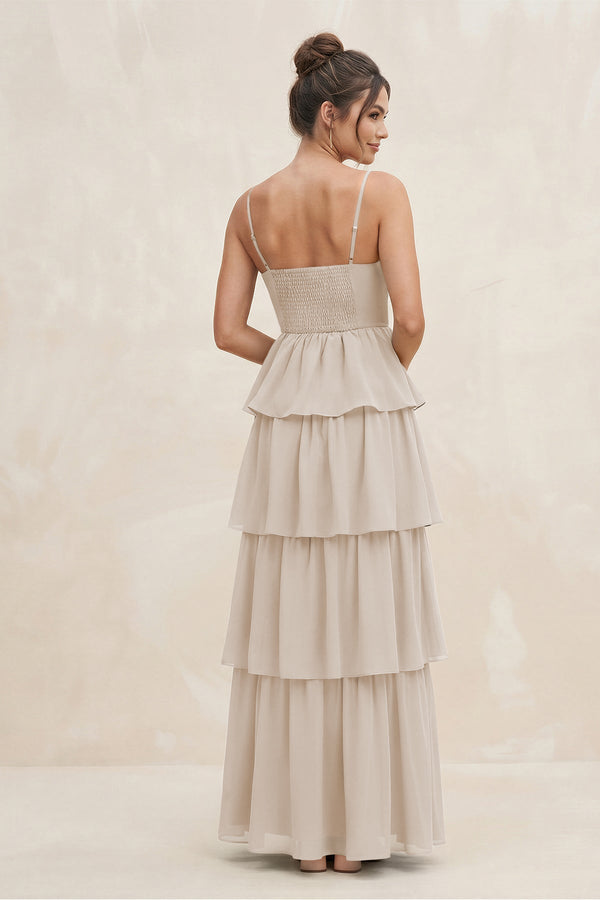 Cami Strap Tiered A - Line Chiffon Bridesmaid Dress in Frost - SHE IS ME Bridesmaid Dresses