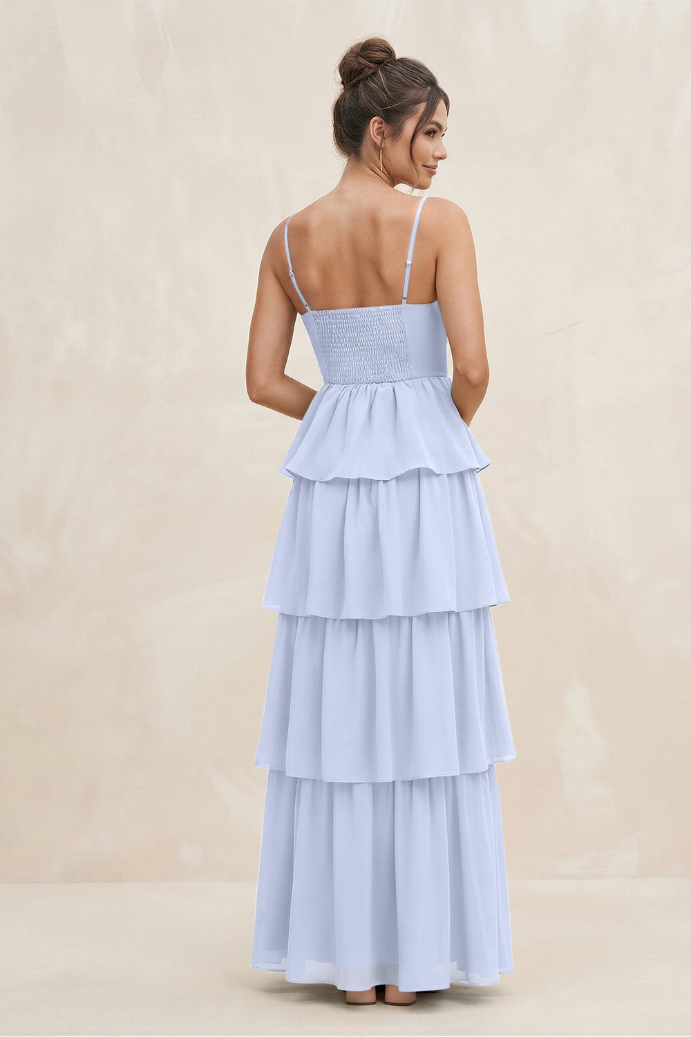Cami Strap Tiered A - Line Chiffon Bridesmaid Dress in Ice - KISS BRIDAL Bridesmaid Dresses
