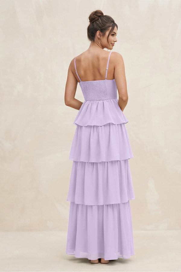 Cami Strap Tiered A - Line Chiffon Bridesmaid Dress in Lavender - SHE IS ME Bridesmaid Dresses