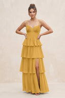 Cami Strap Tiered A - Line Chiffon Bridesmaid Dress in Marigold - SHE IS ME Bridesmaid Dresses