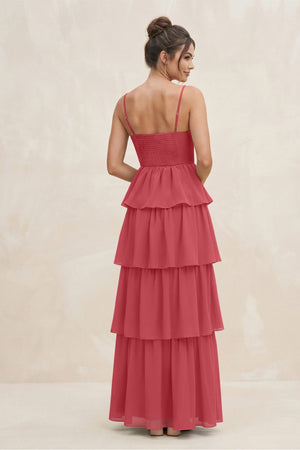 Cami Strap Tiered A - Line Chiffon Bridesmaid Dress in Merlot - SHE IS ME Bridesmaid Dresses