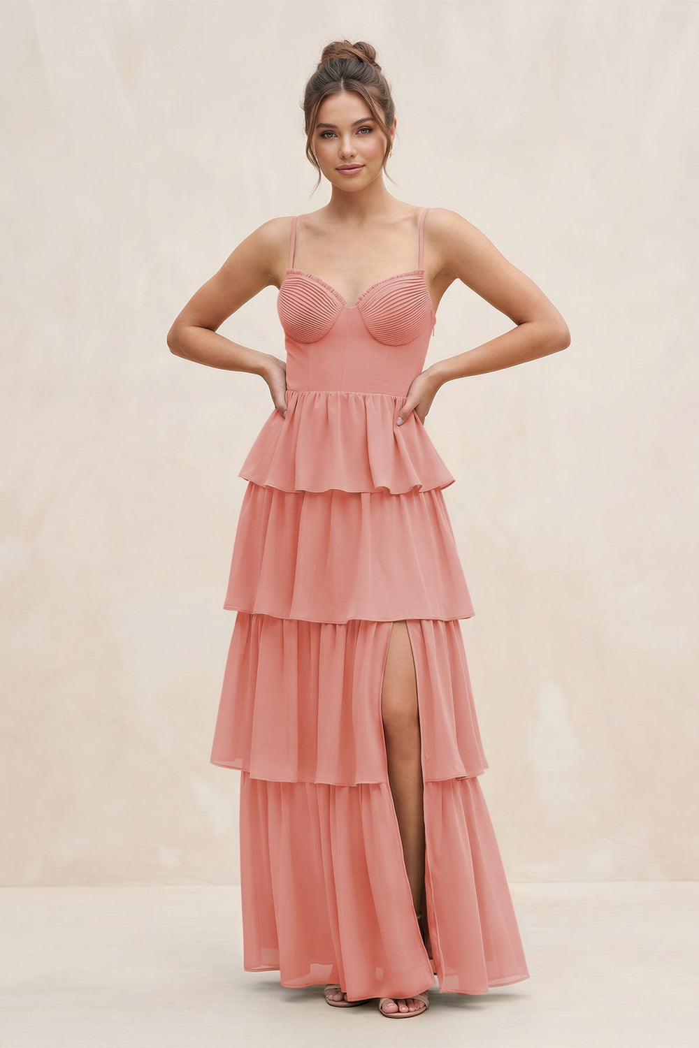 Cami Strap Tiered A - Line Chiffon Bridesmaid Dress in Mulberry - KISS BRIDAL Bridesmaid Dresses