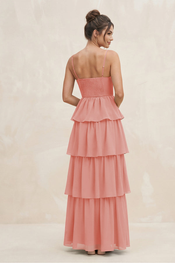 Cami Strap Tiered A - Line Chiffon Bridesmaid Dress in Mulberry - SHE IS ME Bridesmaid Dresses
