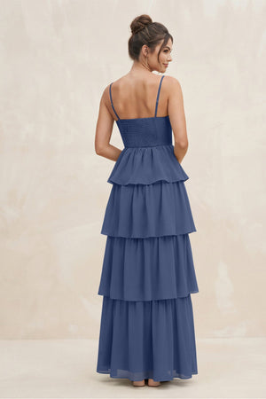 Cami Strap Tiered A - Line Chiffon Bridesmaid Dress in Navy - SHE IS ME Bridesmaid Dresses