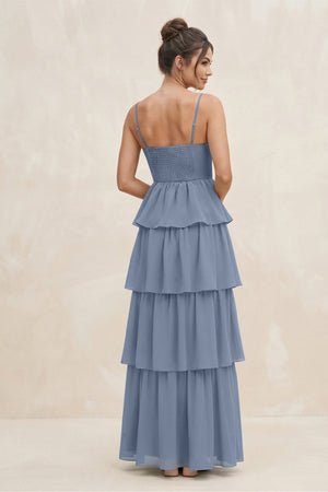 Cami Strap Tiered A - Line Chiffon Bridesmaid Dress in Neptune - SHE IS ME Bridesmaid Dresses