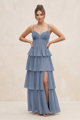 Cami Strap Tiered A - Line Chiffon Bridesmaid Dress in Neptune - KISS BRIDAL Bridesmaid Dresses