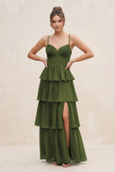Cami Strap Tiered A - Line Chiffon Bridesmaid Dress in Olive - SHE IS ME Bridesmaid Dresses
