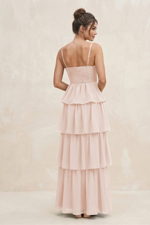 Cami Strap Tiered A - Line Chiffon Bridesmaid Dress in Pale Blush - SHE IS ME Bridesmaid Dresses