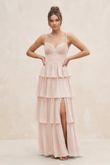 Cami Strap Tiered A - Line Chiffon Bridesmaid Dress in Pale Blush - KISS BRIDAL Bridesmaid Dresses