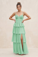 Cami Strap Tiered A - Line Chiffon Bridesmaid Dress in Pale Pistachio - SHE IS ME Bridesmaid Dresses