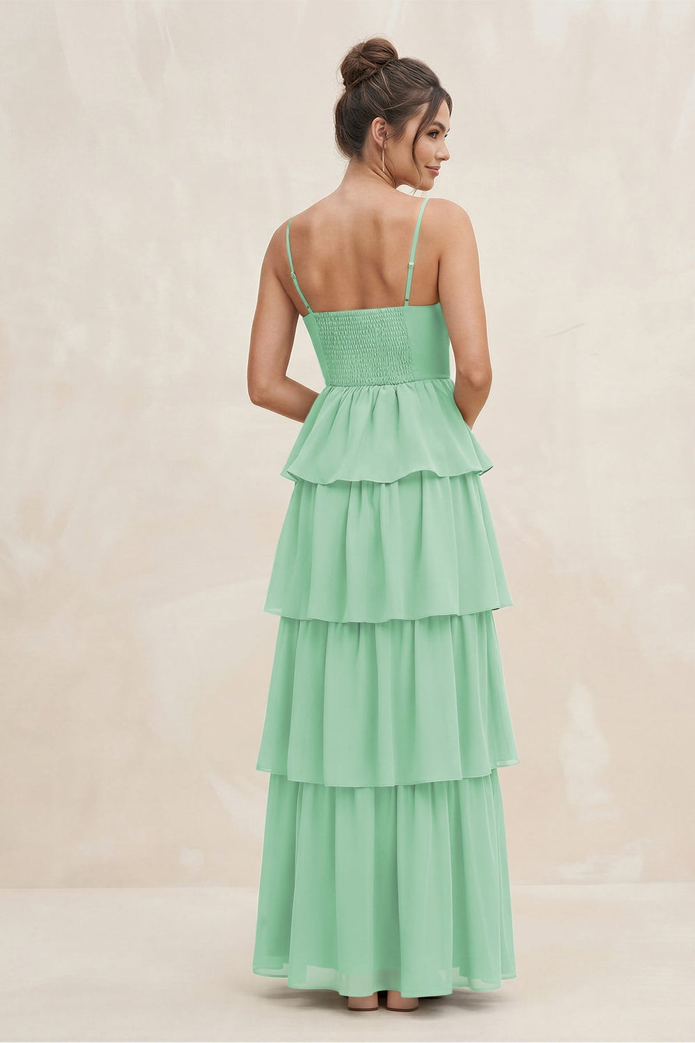 Cami Strap Tiered A - Line Chiffon Bridesmaid Dress in Pale Pistachio - KISS BRIDAL Bridesmaid Dresses