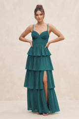 Cami Strap Tiered A - Line Chiffon Bridesmaid Dress in Pine - KISS BRIDAL Bridesmaid Dresses