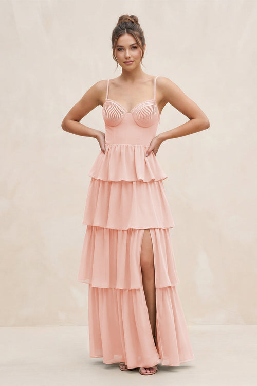 Cami Strap Tiered A - Line Chiffon Bridesmaid Dress in Rose Petal - SHE IS ME Bridesmaid Dresses
