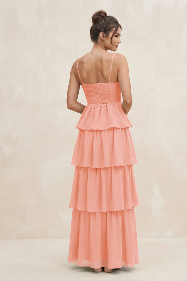 Cami Strap Tiered A - Line Chiffon Bridesmaid Dress in Rosette - SHE IS ME Bridesmaid Dresses