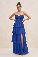 Cami Strap Tiered A - Line Chiffon Bridesmaid Dress in Royal Blue - KISS BRIDAL Bridesmaid Dresses
