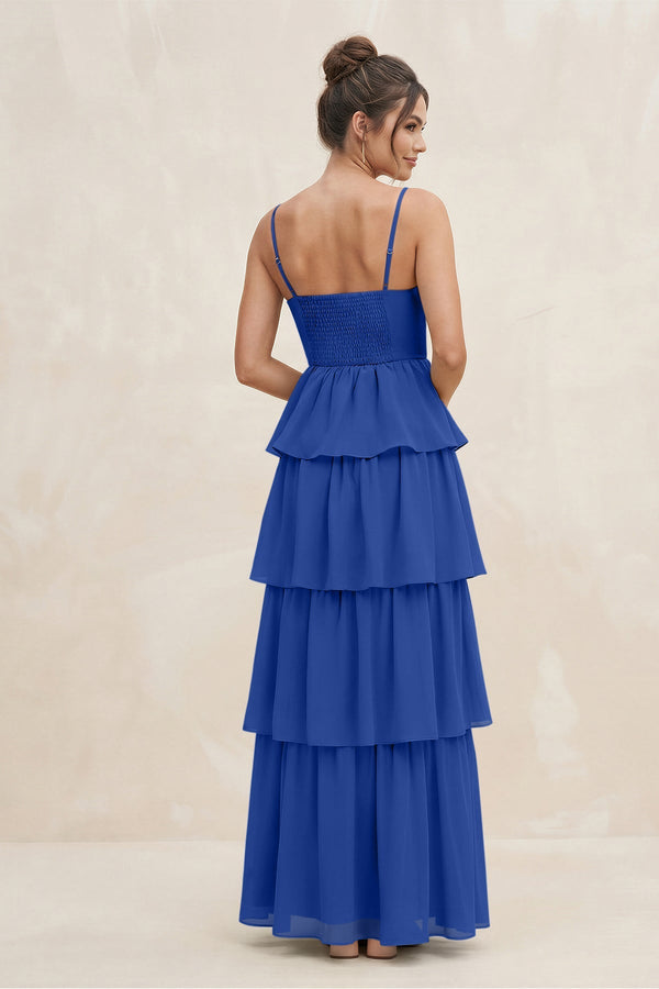 Cami Strap Tiered A - Line Chiffon Bridesmaid Dress in Royal Blue - SHE IS ME Bridesmaid Dresses
