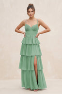 Cami Strap Tiered A - Line Chiffon Bridesmaid Dress in Sea Glass - SHE IS ME Bridesmaid Dresses