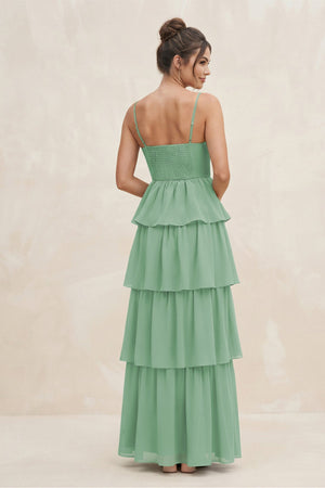 Cami Strap Tiered A - Line Chiffon Bridesmaid Dress in Sea Glass - SHE IS ME Bridesmaid Dresses