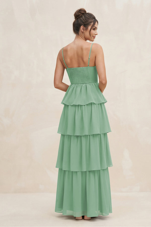 Cami Strap Tiered A - Line Chiffon Bridesmaid Dress in Sea Glass - SHE IS ME Bridesmaid Dresses