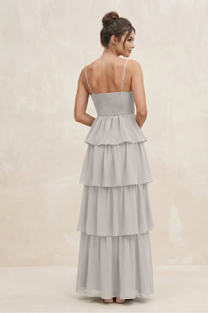 Cami Strap Tiered A - Line Chiffon Bridesmaid Dress in Silver - SHE IS ME Bridesmaid Dresses