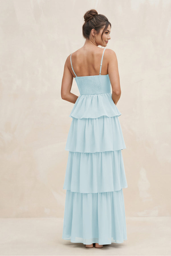 Cami Strap Tiered A - Line Chiffon Bridesmaid Dress in Sky Blue - SHE IS ME Bridesmaid Dresses