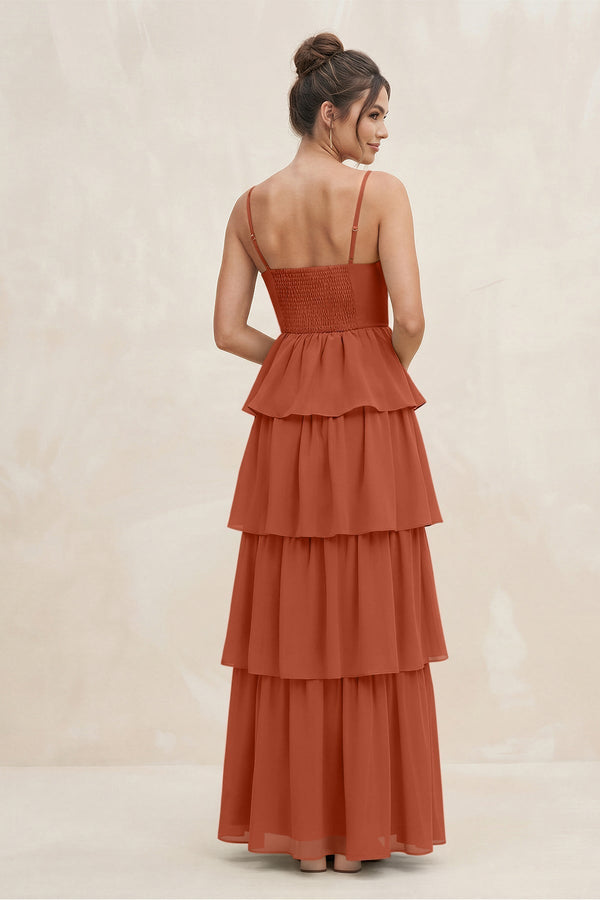 Cami Strap Tiered A - Line Chiffon Bridesmaid Dress in Spice - SHE IS ME Bridesmaid Dresses