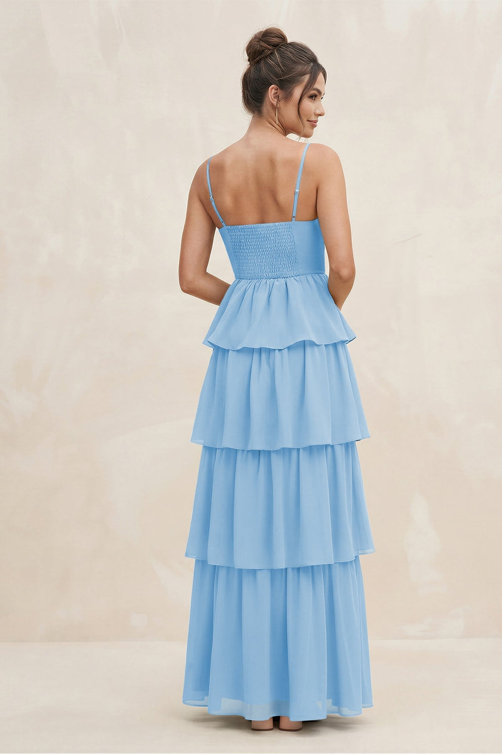 Cami Strap Tiered A - Line Chiffon Bridesmaid Dress in Steel Blue - KISS BRIDAL Bridesmaid Dresses