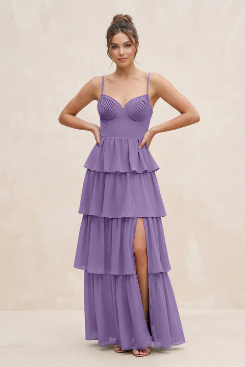 Cami Strap Tiered A - Line Chiffon Bridesmaid Dress in Tahiti - SHE IS ME Bridesmaid Dresses