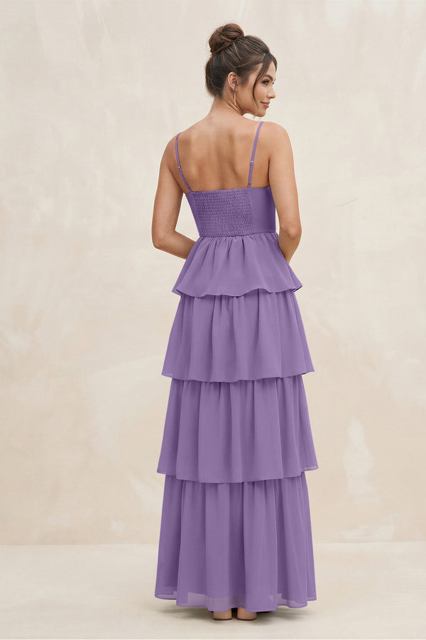 Cami Strap Tiered A - Line Chiffon Bridesmaid Dress in Tahiti - SHE IS ME Bridesmaid Dresses