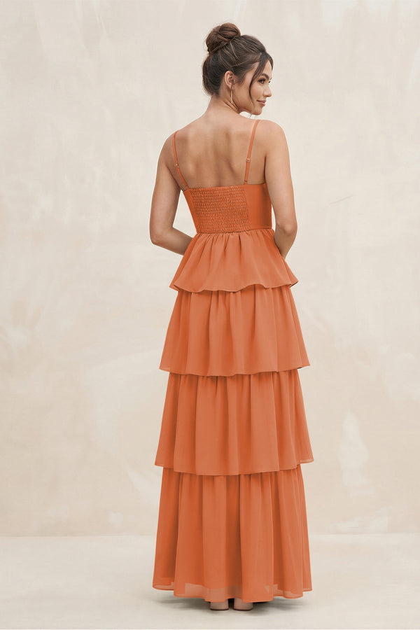 Cami Strap Tiered A - Line Chiffon Bridesmaid Dress in Terracotta - SHE IS ME Bridesmaid Dresses