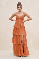 Cami Strap Tiered A - Line Chiffon Bridesmaid Dress in Terracotta - SHE IS ME Bridesmaid Dresses