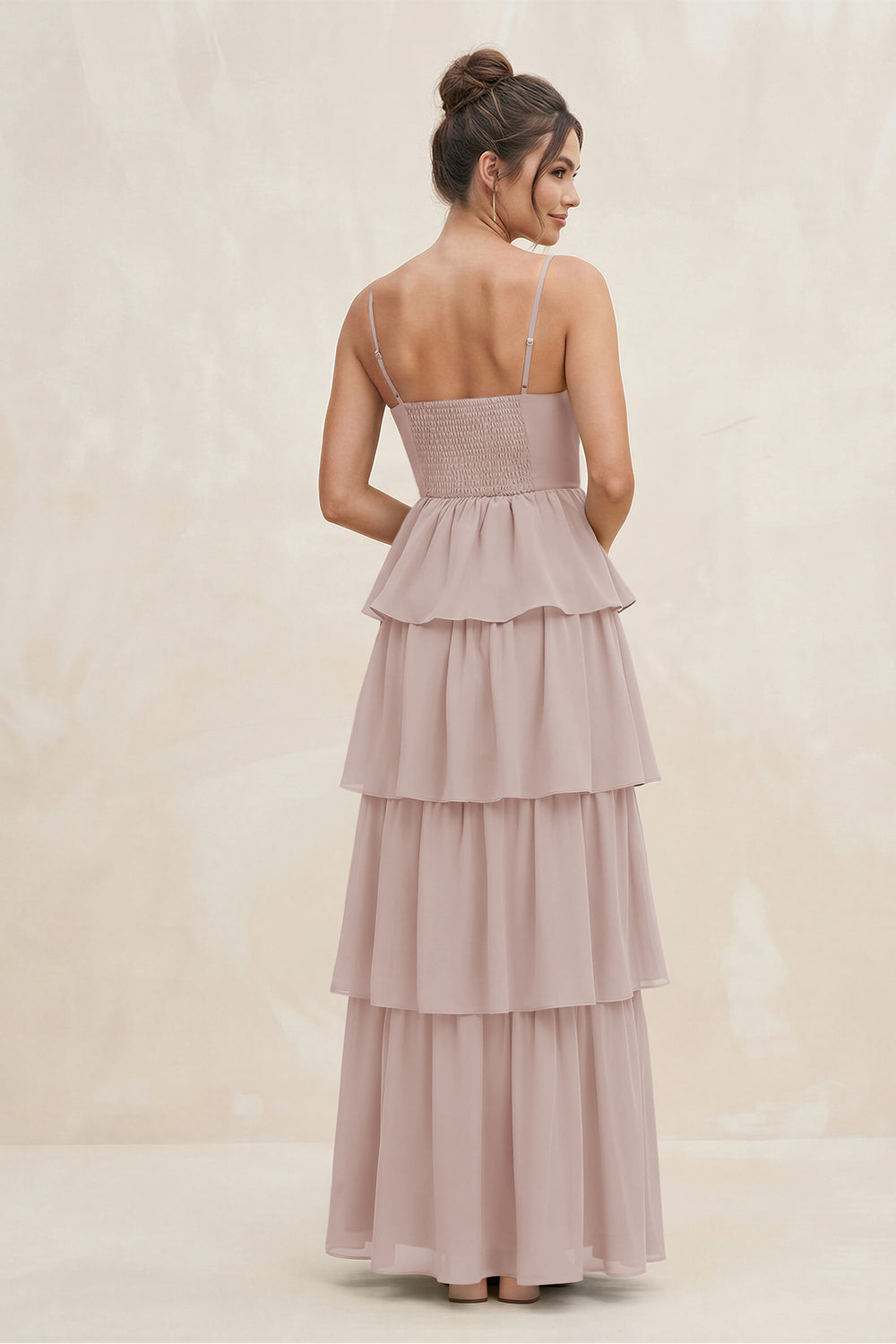 Cami Strap Tiered A-Line Chiffon Bridesmaid Dress in Toffee