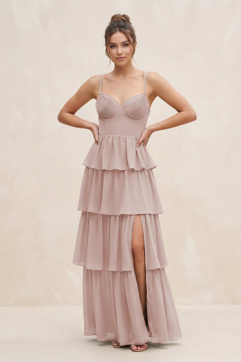 Cami Strap Tiered A - Line Chiffon Bridesmaid Dress in Toffee - KISS BRIDAL Bridesmaid Dresses