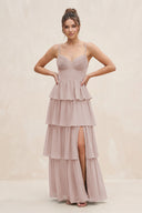 Cami Strap Tiered A-Line Chiffon Bridesmaid Dress in Toffee | KISSBRIDAL