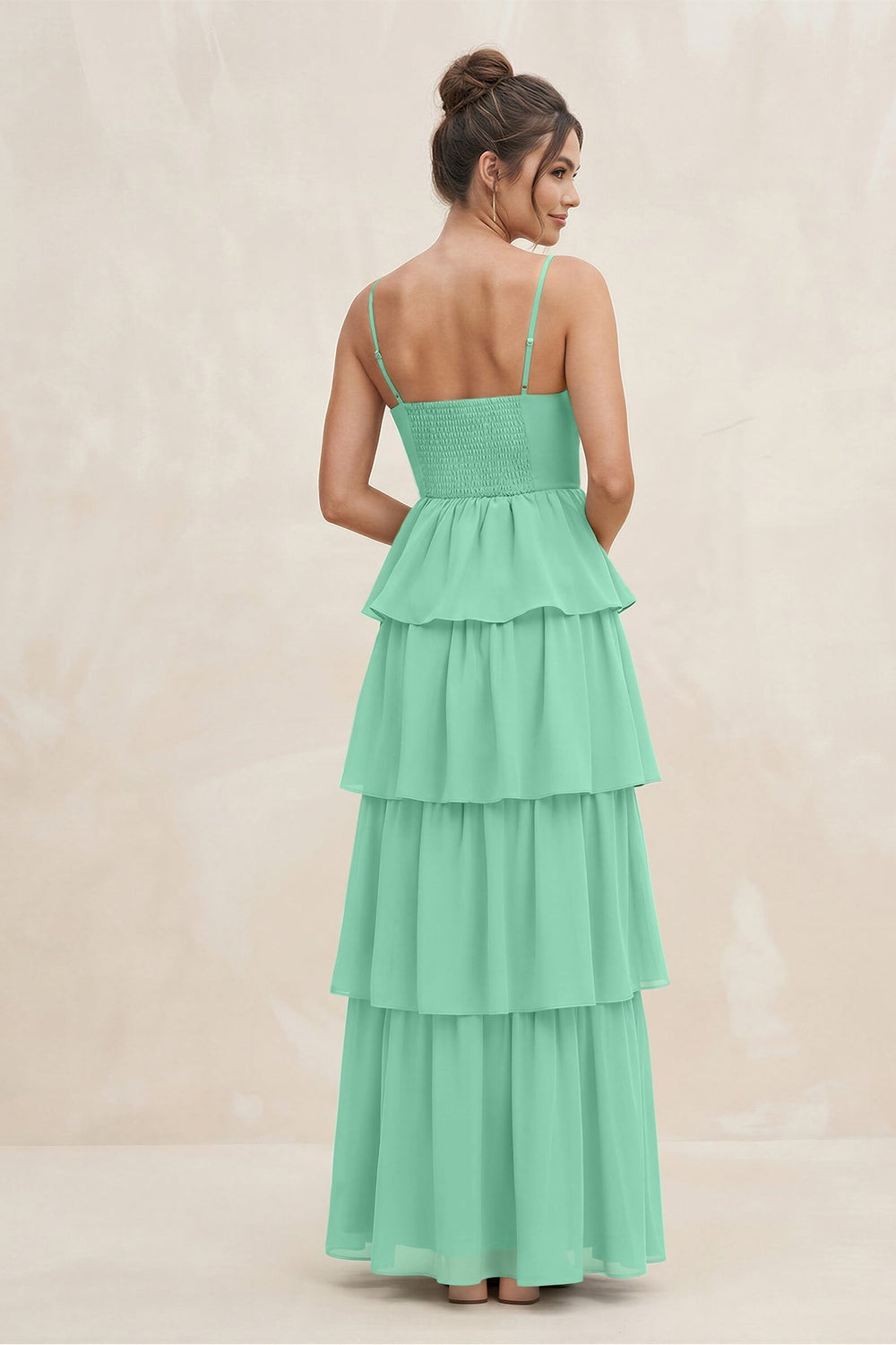 Cami Strap Tiered A - Line Chiffon Bridesmaid Dress in Turquoise - KISS BRIDAL Bridesmaid Dresses