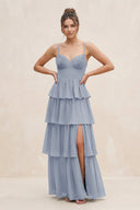 Cami Strap Tiered A - Line Chiffon Bridesmaid Dress in Twilight - SHE IS ME Bridesmaid Dresses
