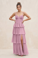 Cami Strap Tiered A - Line Chiffon Bridesmaid Dress in Vintage Mauve - SHE IS ME Bridesmaid Dresses