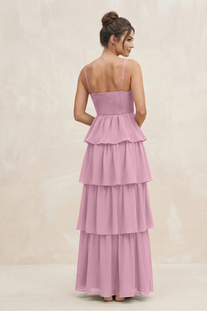 Cami Strap Tiered A - Line Chiffon Bridesmaid Dress in Vintage Mauve - SHE IS ME Bridesmaid Dresses