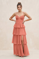 Cami Strap Tiered A - Line Chiffon Bridesmaid Dress in Wild Rose - SHE IS ME Bridesmaid Dresses