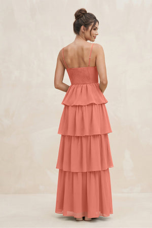 Cami Strap Tiered A - Line Chiffon Bridesmaid Dress in Wild Rose - SHE IS ME Bridesmaid Dresses