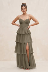 Cami Strap Tiered A - Line Chiffon Bridesmaid Dress in Willow Green - KISS BRIDAL Bridesmaid Dresses