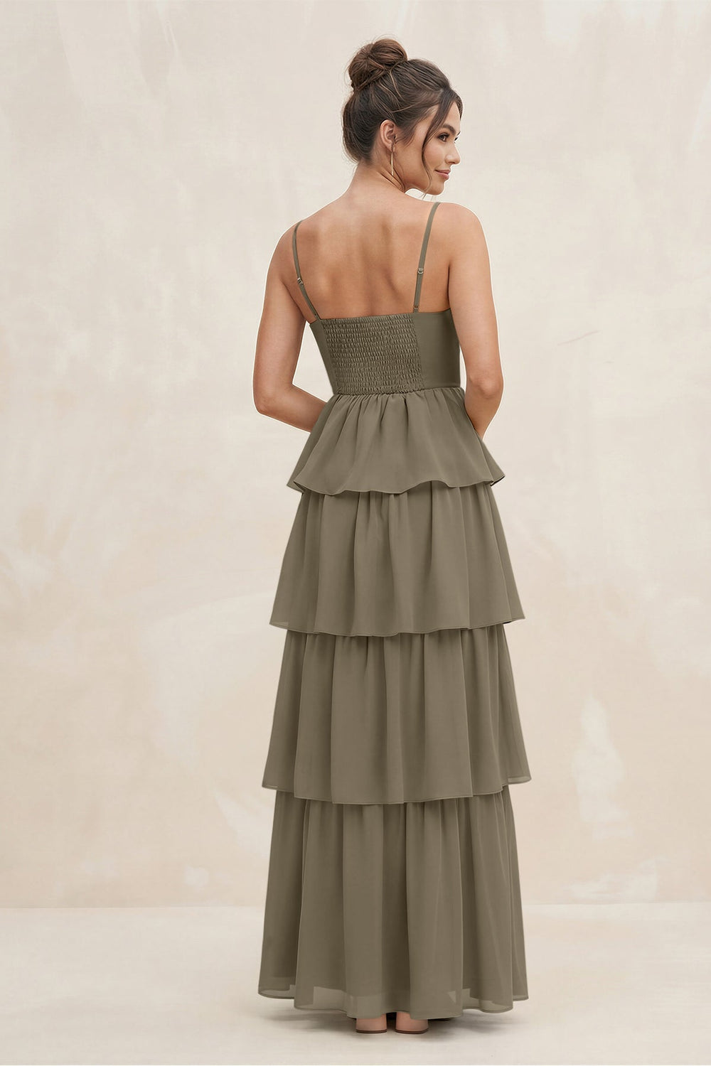 Cami Strap Tiered A - Line Chiffon Bridesmaid Dress in Willow Green - KISS BRIDAL Bridesmaid Dresses