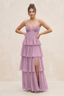 Cami Strap Tiered A - Line Chiffon Bridesmaid Dress in Wisteria - SHE IS ME Bridesmaid Dresses