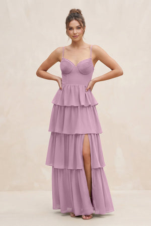 Cami Strap Tiered A - Line Chiffon Bridesmaid Dress in Wisteria - SHE IS ME Bridesmaid Dresses