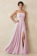 Candy Pink A-Line Chiffon Bridesmaid Dress With Slit | KISSBRIDAL