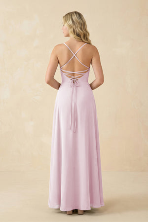 Candy Pink A-Line Chiffon Spaghetti Strap Bridesmaid Dress (2) | KISSBRIDAL