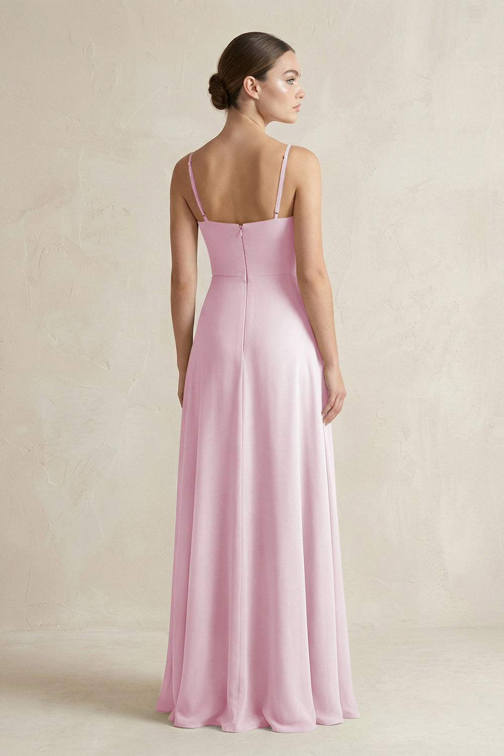 A-Line Chiffon Spaghetti Strap Bridesmaid Dress in Candy Pink